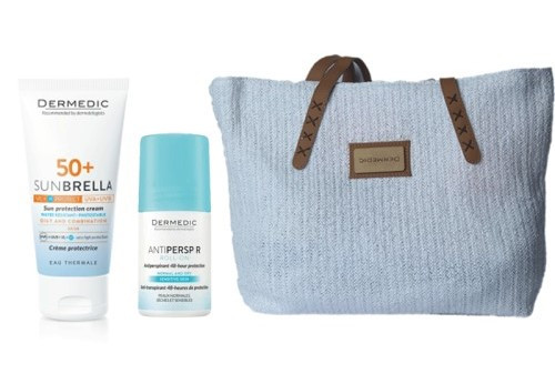DERMEDIC ECRAN SPF50+ PEAUX MIXTES À GRASSES 40ML+DEODORANT ANTI TRANSPIRANT+SAC DE PLAGE (OFFERT)
